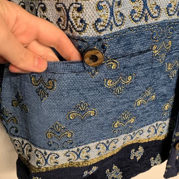 Vintage 90’s Tapestry Blanket Jacket Patchwork Chore Coat Blue Eclectic Grandpa - Picture 8 of 8